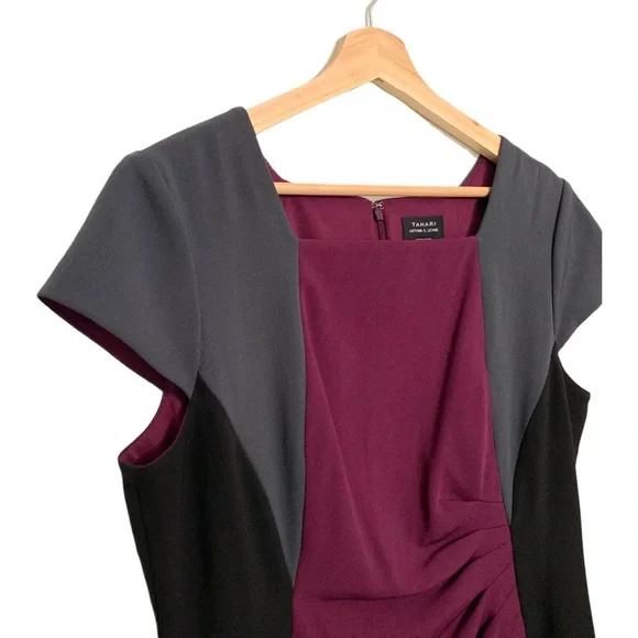 Tahari Arthur S. Levine Color Block Dress Cap Sleeve Square Neckline Size 14 - Picture 2 of 9